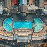 Aerial view of Szechenyi outdoor thermal baths during the morning light in Budapest, Hungary