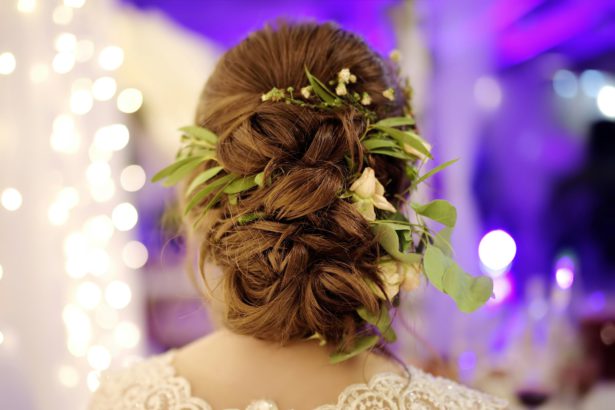 Beautiful wedding hairstyle with flowers
