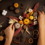 Diy rustic autumn table decoration. Floral interior decor for fall holidays